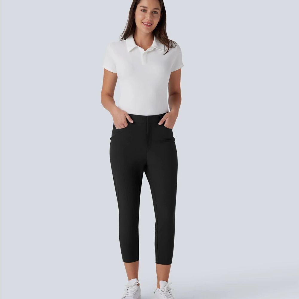 NWT HALARA Black mid-rise multiple pockets capri taper quick-dry golf pants Med